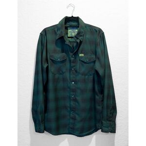DIXXON Flannel Co. Absinthe Plaid Button Up Size L Green Black Outdoor Skull